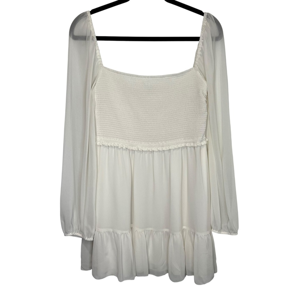 Aritzia Wilfred Tempest White Chiffon Long Sleeve Mini Dress XL Bridal Wedding - Picture 2 of 11